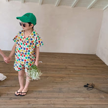Load image into Gallery viewer, <Taiwan Pavilion> 2022X40TG-Korean version of boys and girls short-sleeved shorts two-piece children's flower suspender skirt brother and sister outfit (A2)