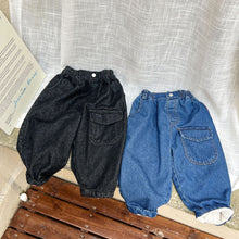 Load image into Gallery viewer, D91289PA-Winter children's thickened fleece single pocket denim trousers