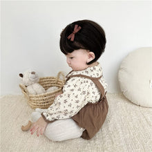 Load image into Gallery viewer, 6598TG-Spring and Autumn Korean Style Small Floral Long Sleeve Shirt + Bib Bag Pants Two-piece Set