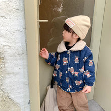 Load image into Gallery viewer, D91159SE-Autumn and winter Korean version of lamb fur collar bear denim sand washed velvet long sleeve jacket