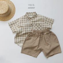 Load image into Gallery viewer, 1133SE-Korean ramie plaid shirt summer Korean children's plaid shirt short sleeves boys and girls casual thin cardigan half sleeves
