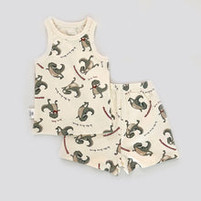 將圖片載入圖庫檢視器 2320JG-夏裝棉質滿印吊帶背心家居上衣+短褲兩件套