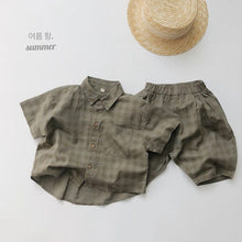 Load image into Gallery viewer, 1133SE-Korean ramie plaid shirt summer Korean children's plaid shirt short sleeves boys and girls casual thin cardigan half sleeves