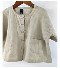 Load image into Gallery viewer, 23D97TG-Children's summer Korean style new suit retro forest cotton and linen wrinkled single-breasted loose boys and girls casual suit