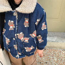 Load image into Gallery viewer, D91159SE-Autumn and winter Korean version of lamb fur collar bear denim sand washed velvet long sleeve jacket