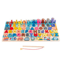 Load image into Gallery viewer, 72801AC-Children's intelligence development digital letters traffic logarithmic board building blocks fishing toys