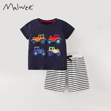 Load image into Gallery viewer, 8386TG-malwee Summer European and American children's round neck short-sleeved top + striped shorts two-piece set
