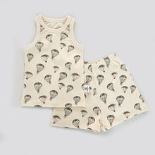 將圖片載入圖庫檢視器 2320JG-夏裝棉質滿印吊帶背心家居上衣+短褲兩件套