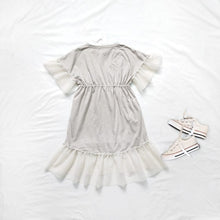 Load image into Gallery viewer, 23002PCW-Spring and summer Japanese style long waist irregular splicing flower parent-child mesh dress