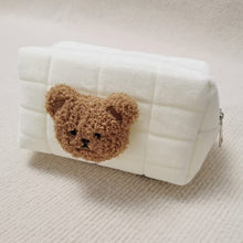 Load image into Gallery viewer, WH81505AC-Korean version of the ins style embroidered bear velvet sponge quilted pencil case kindergarten baby stationery storage bag cosmetic bag