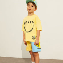 Load image into Gallery viewer, 22016TG-Little maven Summer European and American big smiley face print short-sleeved top + color matching shorts two-piece set