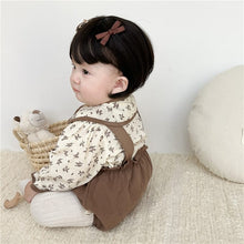 Load image into Gallery viewer, 6598TG-Spring and Autumn Korean Style Small Floral Long Sleeve Shirt + Bib Bag Pants Two-piece Set
