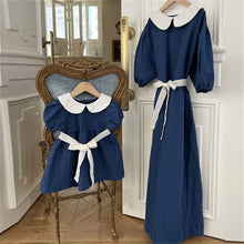 Load image into Gallery viewer, 24D1090PCW-Korean version of ins summer fashion new mother and daughter clothes girls Korean style doll collar bow belt parent-child dress