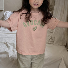Load image into Gallery viewer, 24D1034SE- Korean version of boys and girls summer new tops children's stylish letters avocado graffiti round neck casual short-sleeved T-shirt