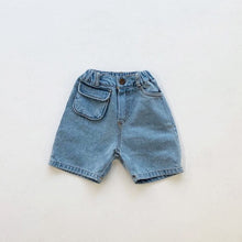 Load image into Gallery viewer, 21D311PA-Children's summer wear ins Korean version children's pants boys and girls Japanese and Korean style wide-leg retro elastic loose personality denim shorts
