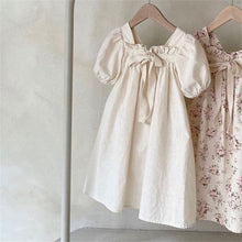Load image into Gallery viewer, 24D875DS-ins Korean summer new style dress for girls baby bow puff sleeves sweet floral square collar dress