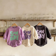 Load image into Gallery viewer, 23D2117LS- Korean version of the new autumn and winter baby jumpsuit for boys and girls, fashionable letter terry sweater, jumpsuit, romper, climbing clothes
