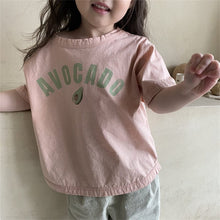 Load image into Gallery viewer, 24D1034SE- Korean version of boys and girls summer new tops children's stylish letters avocado graffiti round neck casual short-sleeved T-shirt