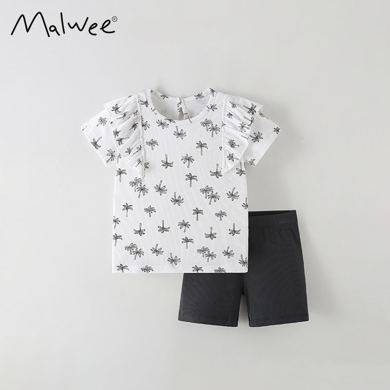 10148TG-Summer European and American children's round neck short sleeves cute little girl two-piece suit 
