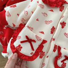 Load image into Gallery viewer, &lt;Taiwan Pavilion&gt;ML872LS-Winter Baby Girls Ethnic Style Bunny Print Plush Double Pocket Long Sleeve Crawling Clothes (A3) 

