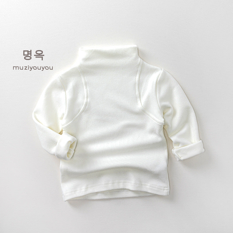 25238SE-秋冬季韓版車線半高領素色長袖上衣