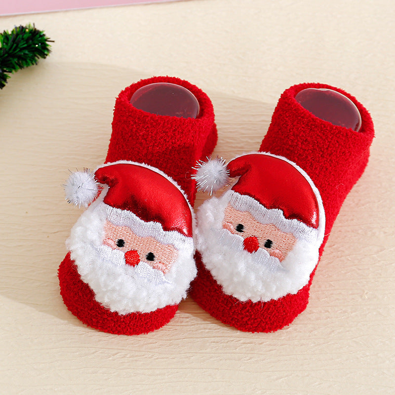 S017AC-秋冬季聖誕寶寶珊瑚絨學步防滑地板襪 (三雙起批)