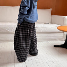 將圖片載入圖庫檢視器 2025D17PA-秋冬季韓版格紋加絨休閒寬鬆闊腿褲
