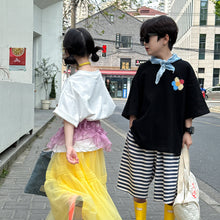 Load image into Gallery viewer, 2025X112SE-Summer Korean version of sunflower casual short-sleeved round neck loose tops for boys and girls 
