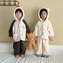 Load image into Gallery viewer, DJ250614TG-秋冬季企鵝加厚法蘭絨家居服兩件套裝
