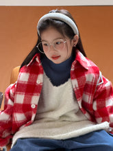 將圖片載入圖庫檢視器 2025D200SE-冬款韓版加棉格子 毛呢中長外套
