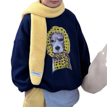 將圖片載入圖庫檢視器 2025D218SE-冬季韓版加厚頭巾狗狗印花休閒圓領上衣
