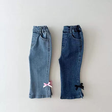 Load image into Gallery viewer, 24217PA-Autumn Korean style slightly elastic denim bow flared pants
