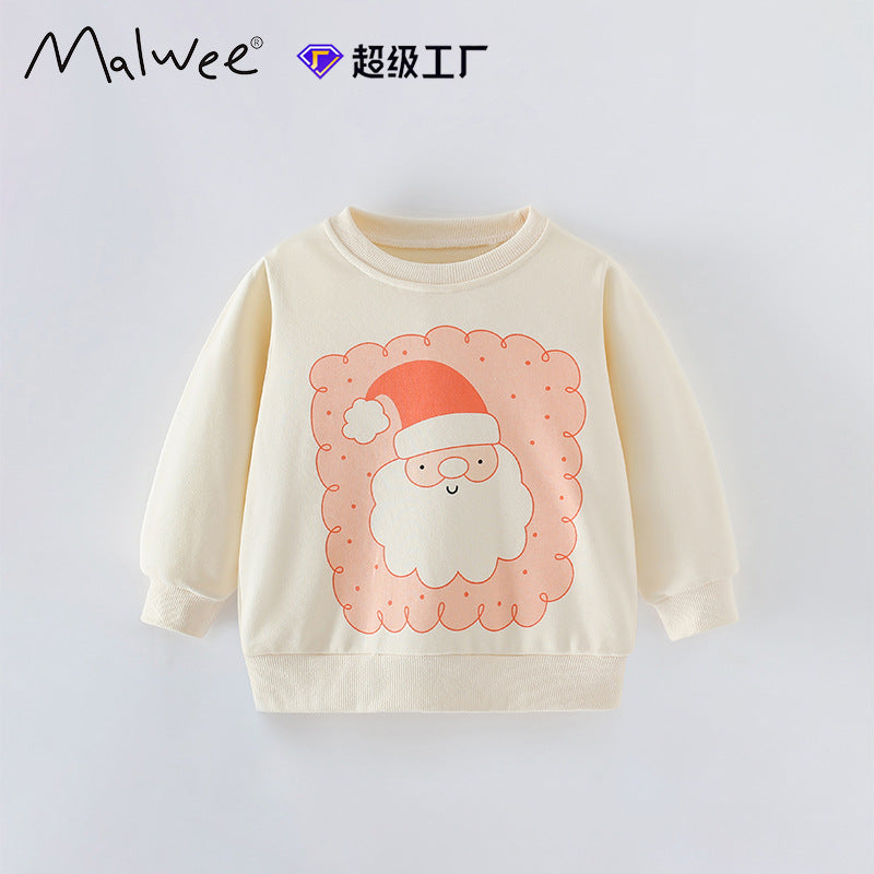 10493se-Malwee秋季可愛聖誕老人印花休閒圓領長袖上衣