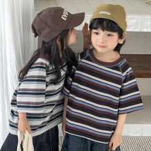 Load image into Gallery viewer, 26X23SE-夏季｜條紋明線｜兒童落肩五分袖T恤
