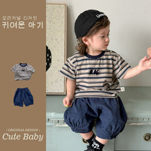 Load image into Gallery viewer, M627167TG-夏季｜條紋休閒｜短袖兩件套
