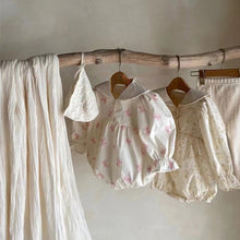 Load image into Gallery viewer, Y9410LS-Autumn A-type pure cotton pink bow print round neck bodysuit 
