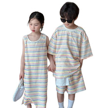 將圖片載入圖庫檢視器 2025X126TG-夏季男女童韓版條紋短袖短褲兩件套&amp;無袖連衣裙
