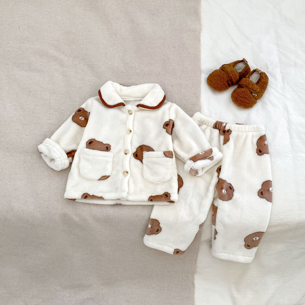 H10606TG-冬季熊頭雙面絨家居兩件套裝