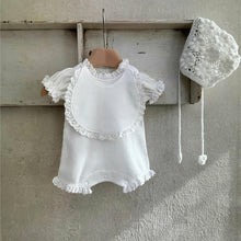 Load image into Gallery viewer, Y9549LS-Summer Lace Waffle Flower Bud Sleeve Jumpsuit + Bib Pocket Set 
