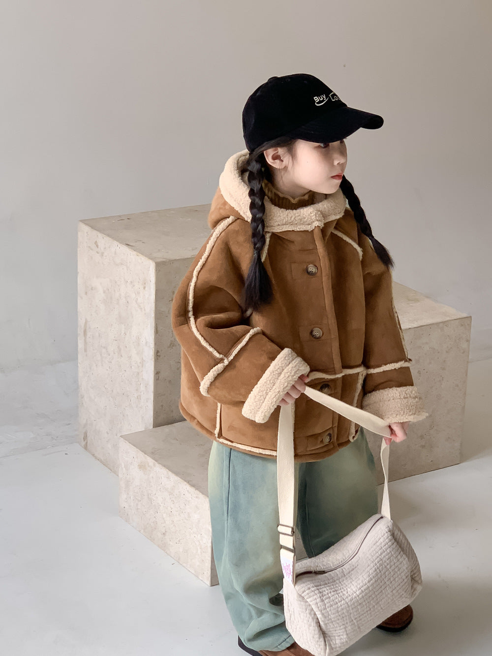 2023D120SE-冬款美拉德連帽加厚皮毛外套