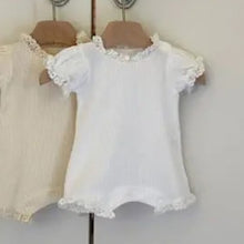 Load image into Gallery viewer, Y9549LS-Summer Lace Waffle Flower Bud Sleeve Jumpsuit + Bib Pocket Set 

