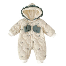 Load image into Gallery viewer, H10637LS-冬季碎花連帽加絨連體爬服（新生兒）
