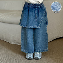 將圖片載入圖庫檢視器 DK250688PA-秋冬季抓絨假兩件牛仔款褲
