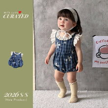 Load image into Gallery viewer, 629256LS-夏季｜格紋刺繡｜女童飛袖連身爬服
