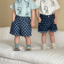 將圖片載入圖庫檢視器 XK260901PA-夏季格紋愛心牛仔短褲
