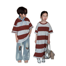 Load image into Gallery viewer, 2025X127SE-Summer Korean version of wide striped casual short-sleeved brother and sister clothes for boys and girls 
