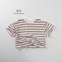 將圖片載入圖庫檢視器 25126SE-夏季韓版寬鬆百搭條紋短袖上衣
