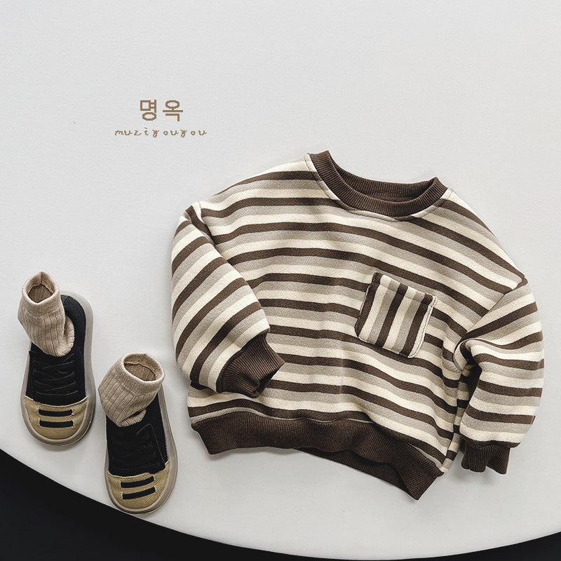 23161SE-冬季韓系條紋加絨上衣