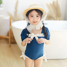 將圖片載入圖庫檢視器 2210LS-夏季女孩可愛泡泡袖兒童泳衣+泳帽
