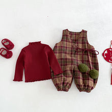 將圖片載入圖庫檢視器 ZDK5616LS-冬季格子加厚夾棉背帶連體褲&amp;針織上衣
